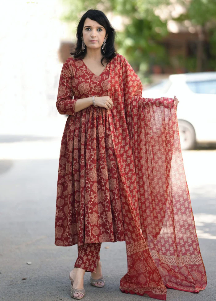 3 Pc Maroon Silk Suit Set