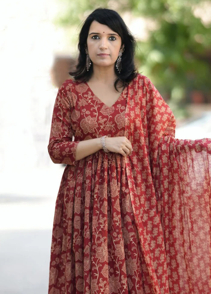3 Pc Maroon Silk Suit Set - Image 2