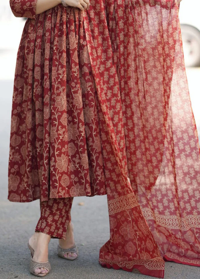 3 Pc Maroon Silk Suit Set - Image 3