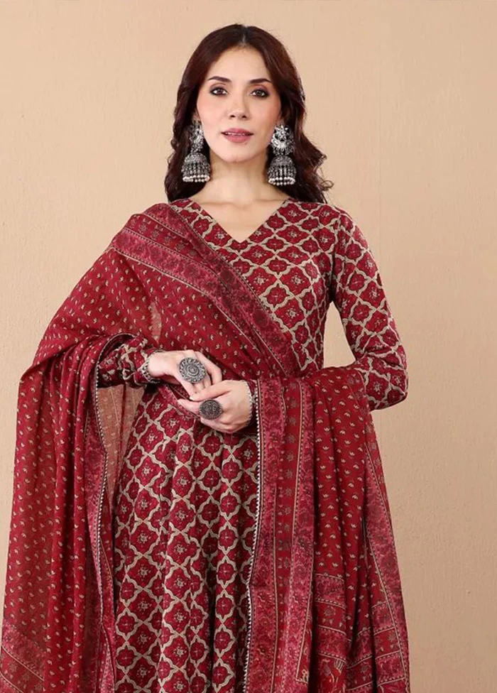 3 Pc Maroon Silk Suit Set - Image 2