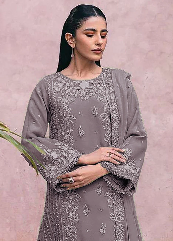 3 Pc Mauve Semi Stitched Georgette Suit Set - Image 2