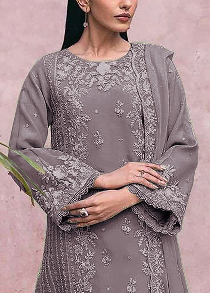 3 Pc Mauve Semi Stitched Georgette Suit Set - Image 3