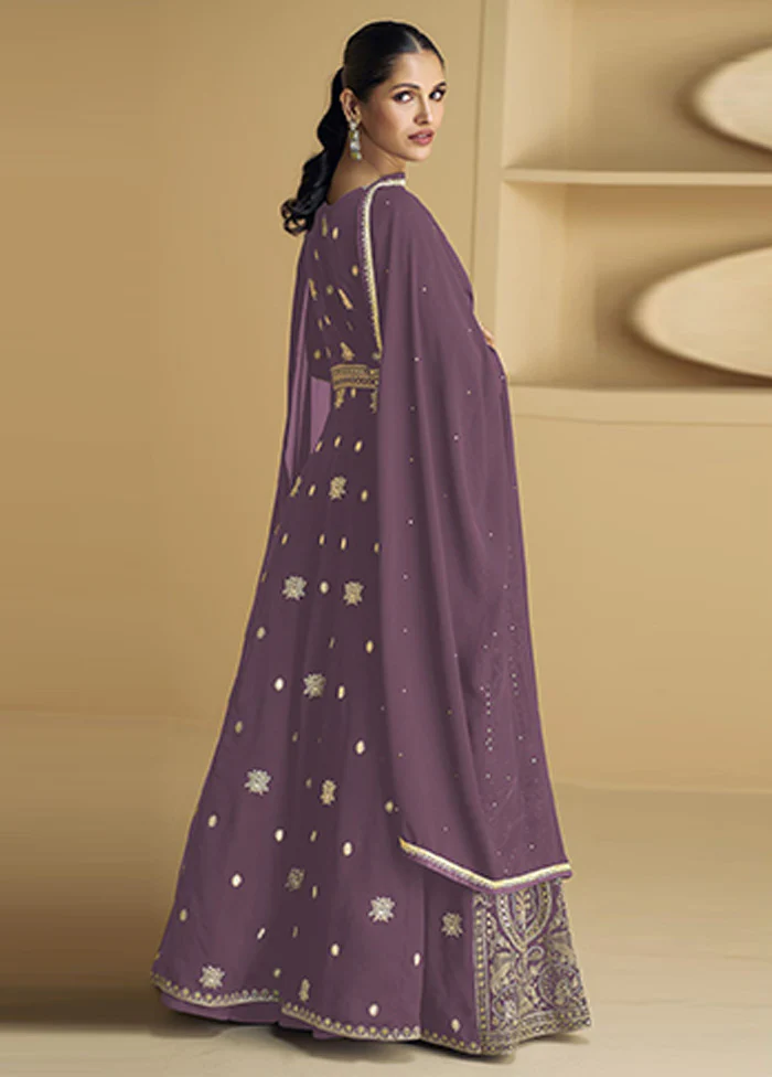 3 Pc Mauve Semi Stitched Georgette Suit Set - Image 2