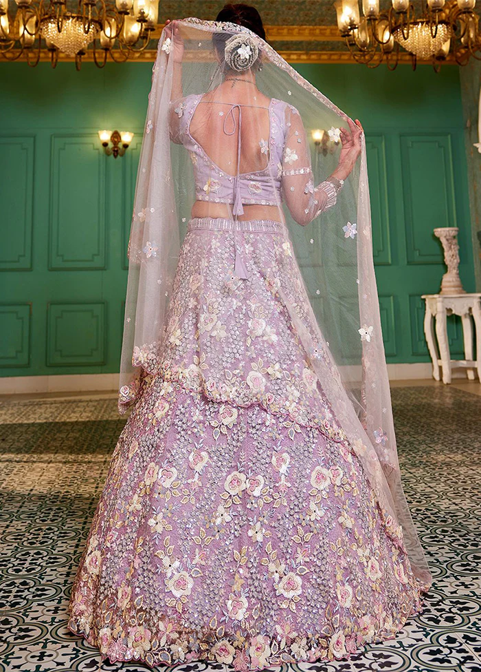 3 Pc Mauve Silk Semi Stitched Lehenga Set - Image 2