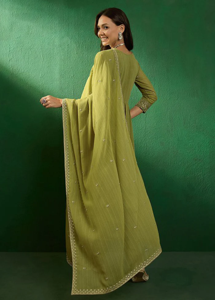 3 Pc Mehendi Readymade Georgette Dupatta Suit Set - Image 3