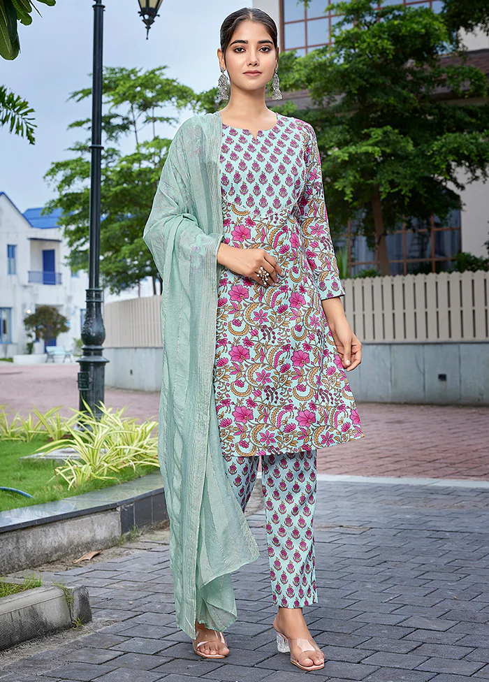 3 Pc Multicolor Readymade Cotton Suit Set