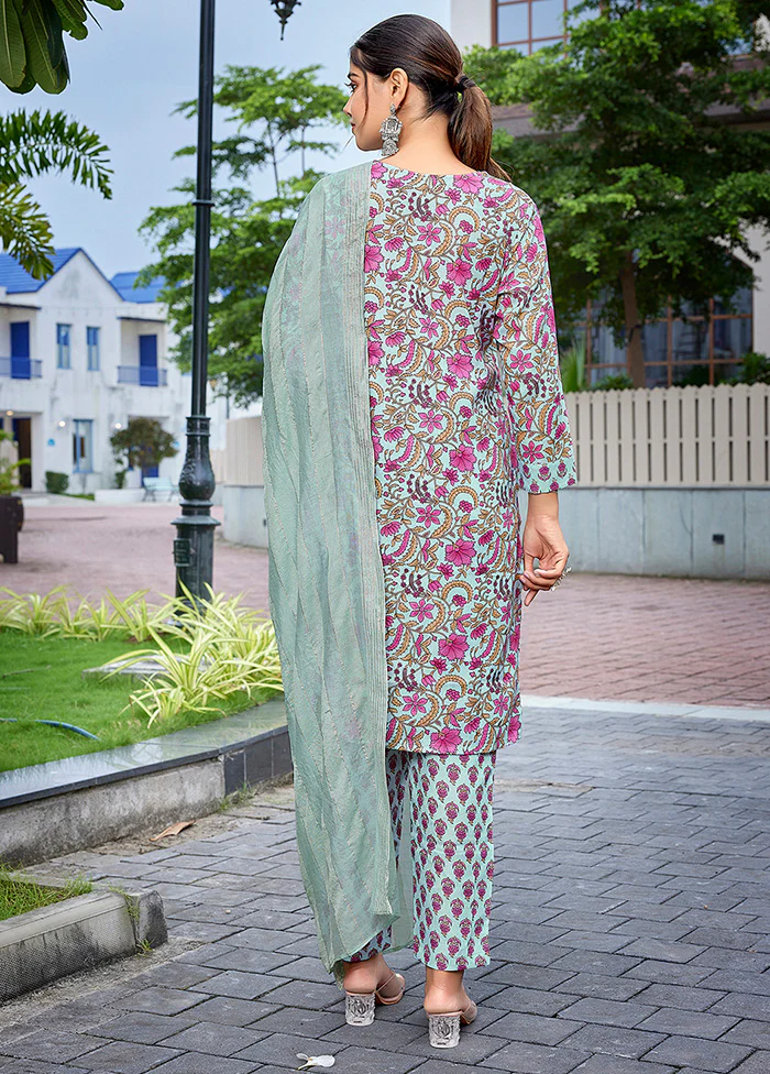 3 Pc Multicolor Readymade Cotton Suit Set - Image 2