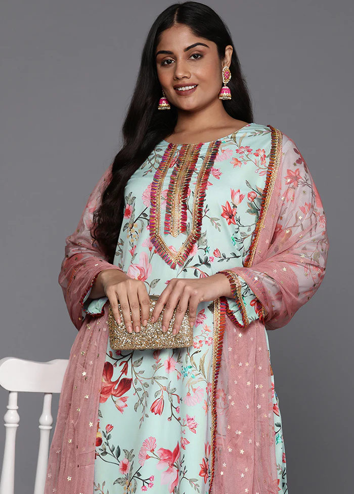 3 Pc Multicolor Readymade Silk Dupatta Suit Set - Image 2