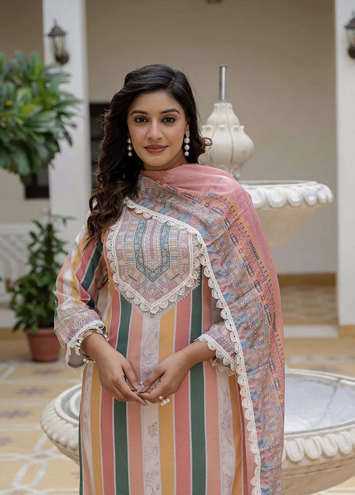 3 Pc Multicolor Silk Suit Set - Image 2