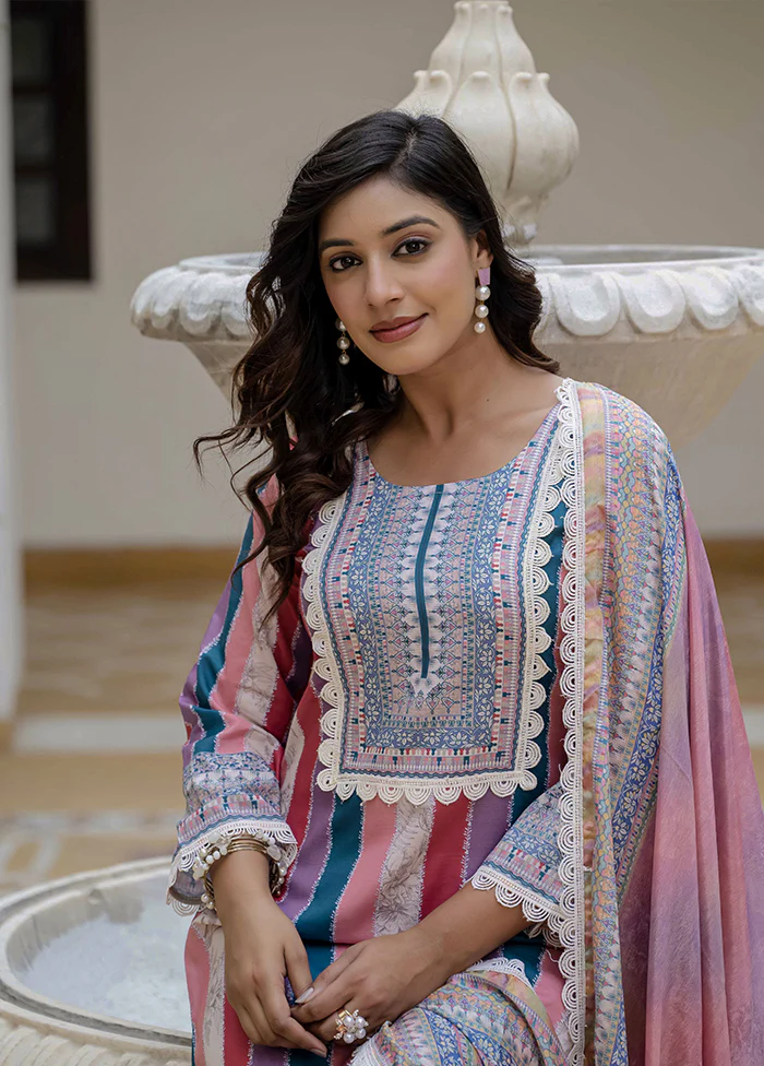 3 Pc Multicolor Silk Suit Set - Image 2