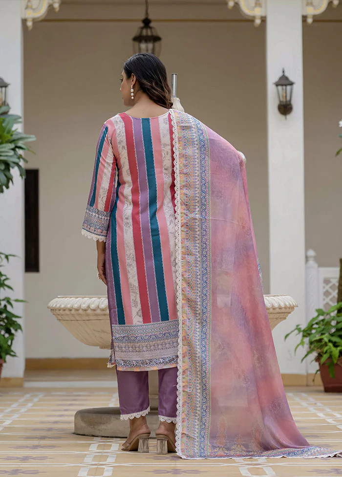3 Pc Multicolor Silk Suit Set - Image 3