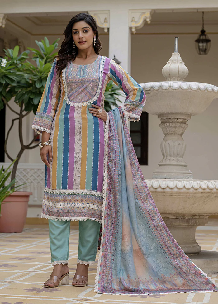 3 Pc Multicolor Silk Suit Set