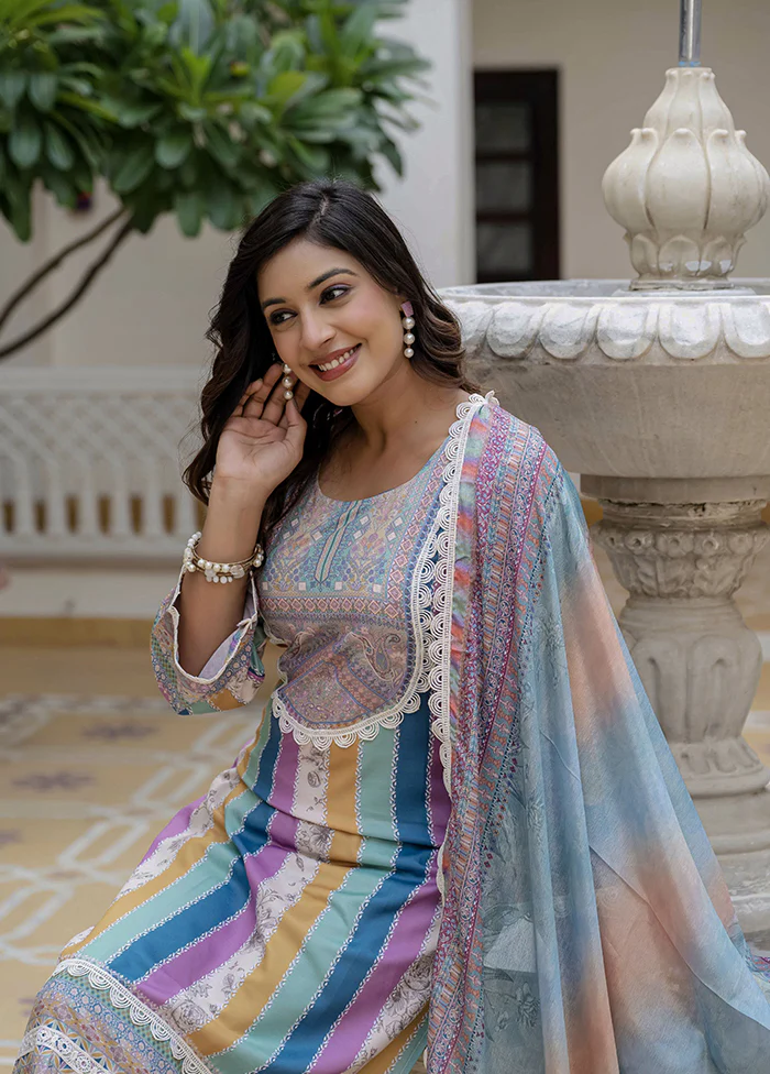 3 Pc Multicolor Silk Suit Set - Image 2