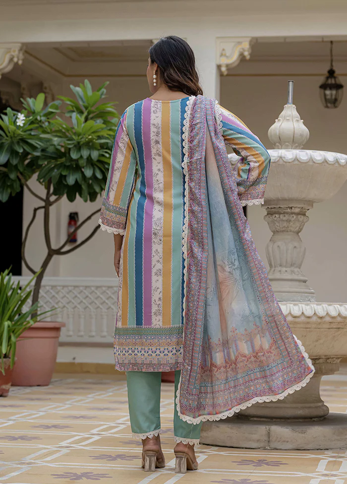 3 Pc Multicolor Silk Suit Set - Image 3