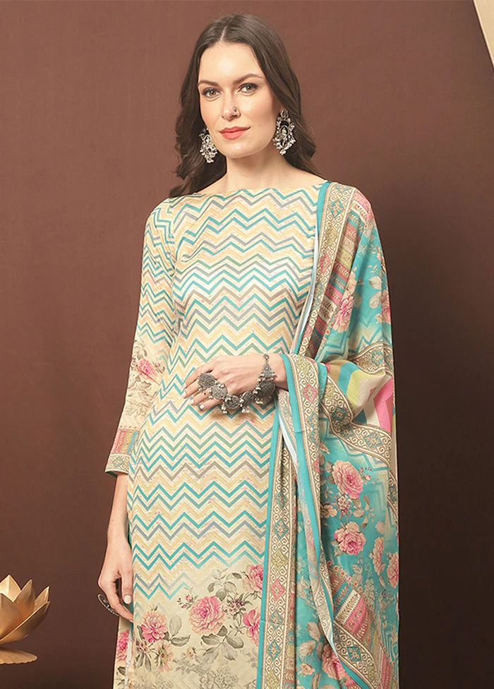 3 Pc Multicolor Unstitched Cotton Suit Set - Image 2