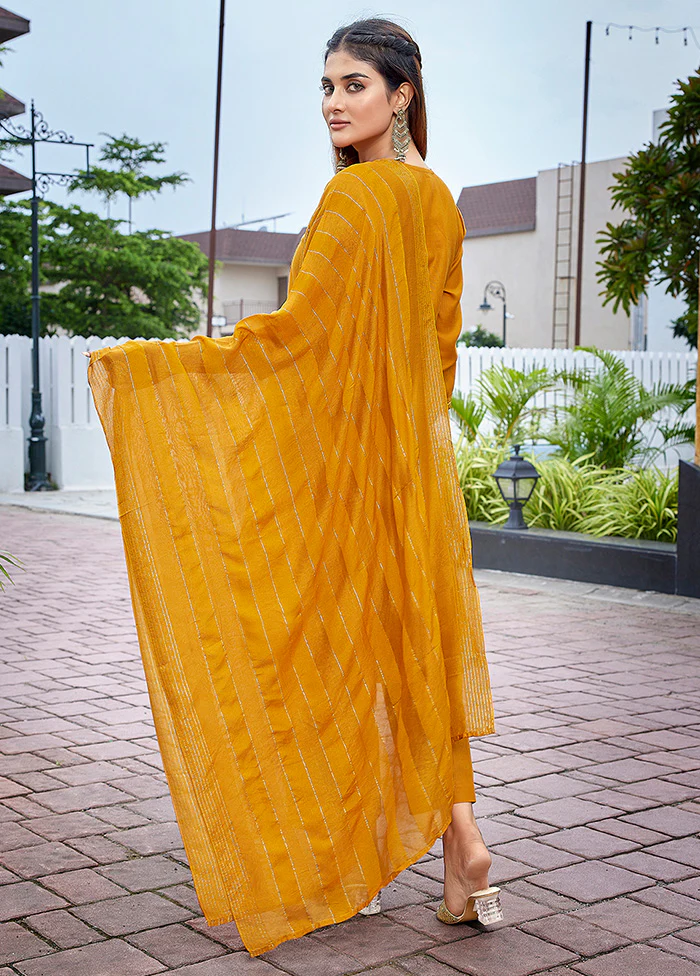 3 Pc Mustard Readymade Cotton Suit Set - Image 2