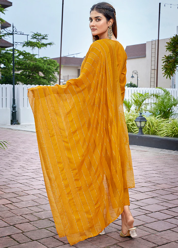 3 Pc Mustard Readymade Cotton Suit Set - Image 2