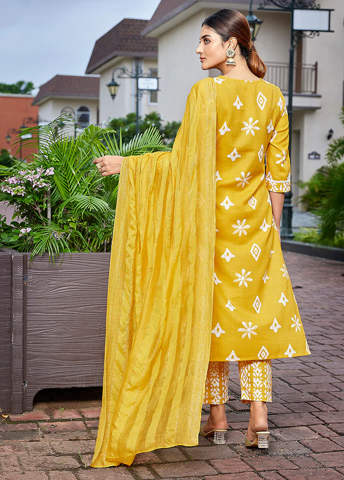 3 Pc Mustard Readymade Cotton Suit Set - Image 2