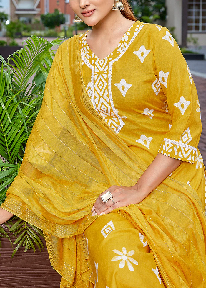 3 Pc Mustard Readymade Cotton Suit Set - Image 3
