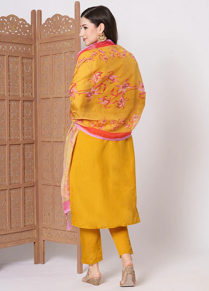 3 Pc Mustard Readymade Viscose Dupatta Suit Set - Image 2