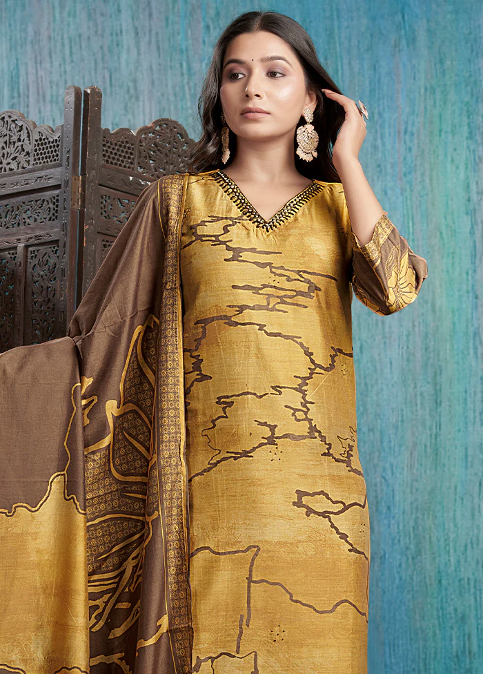 3 Pc Mustard Readymade Viscose Dupatta Suit Set - Image 2