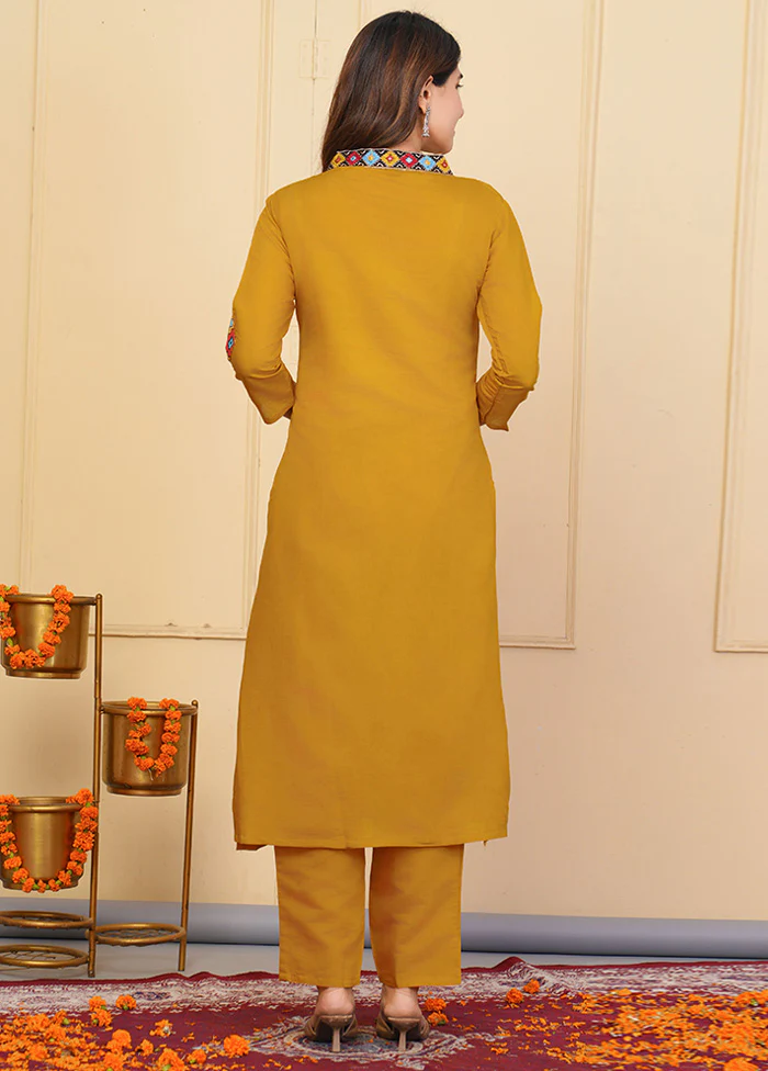 3 Pc Mustard Readymade Viscose Suit Set - Image 2