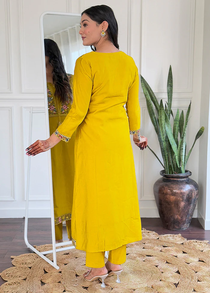 3 Pc Mustard Readymade Viscose Suit Set - Image 2