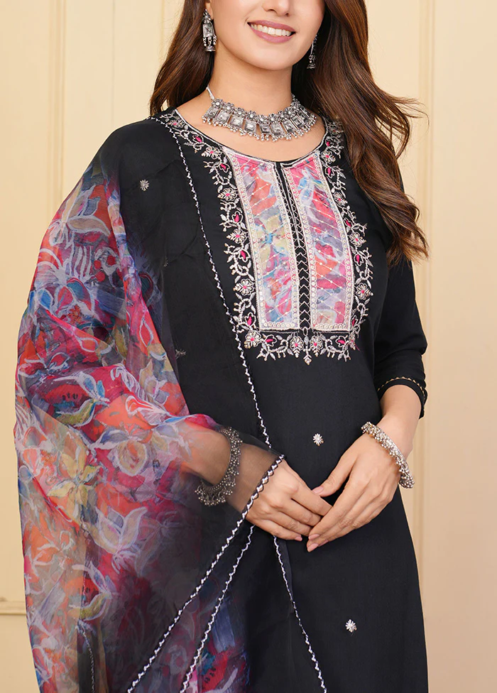 3 Pc Navy Blue Readymade Rayon Suit Set - Image 3