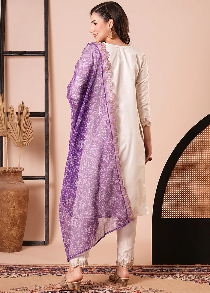 3 Pc Off White Readymade Silk Dupatta Suit Set - Image 2