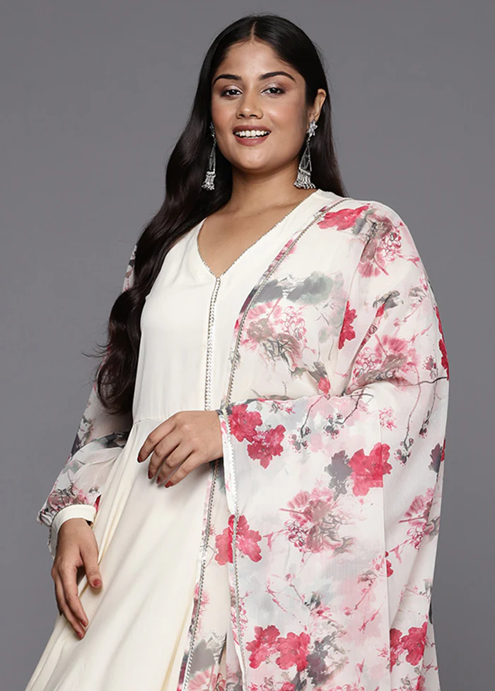 3 Pc Off White Readymade Silk Dupatta Suit Set - Image 2