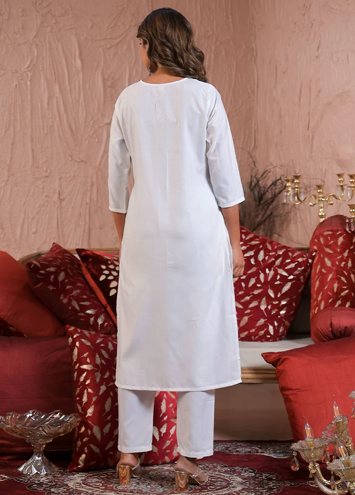 3 Pc Off White Readymade Viscose Dupatta Suit Set - Image 3