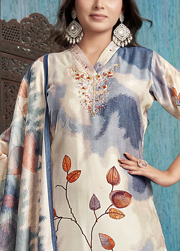 3 Pc Off White Readymade Viscose Dupatta Suit Set - Image 3