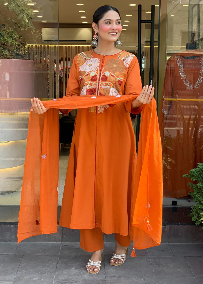 3 Pc Orange Cotton Suit Set - Image 2