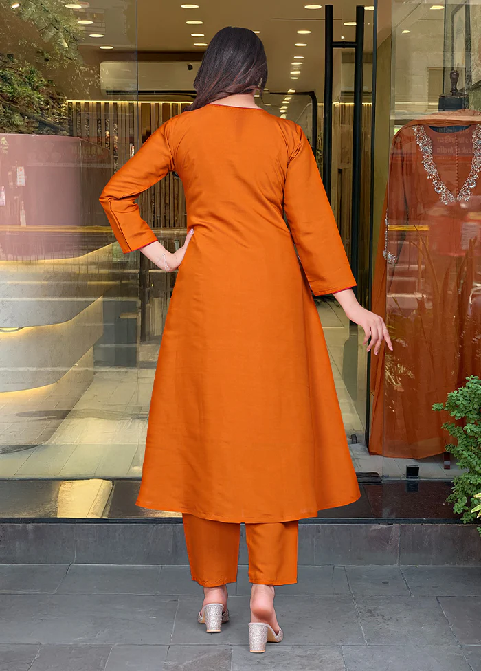 3 Pc Orange Cotton Suit Set - Image 3