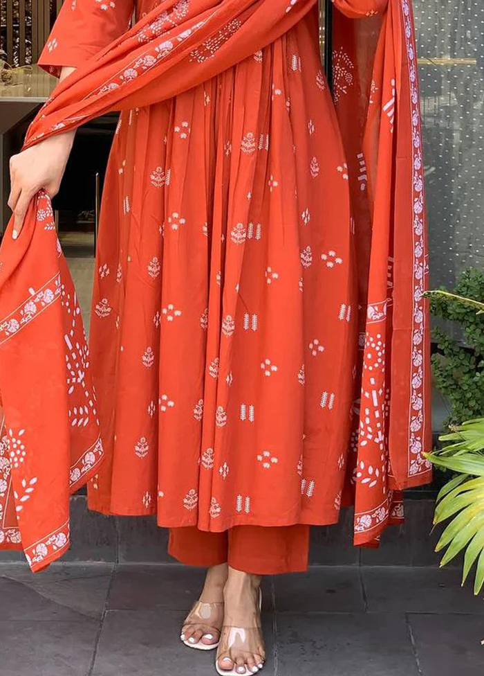 3 Pc Orange Cotton Suit Set - Image 3