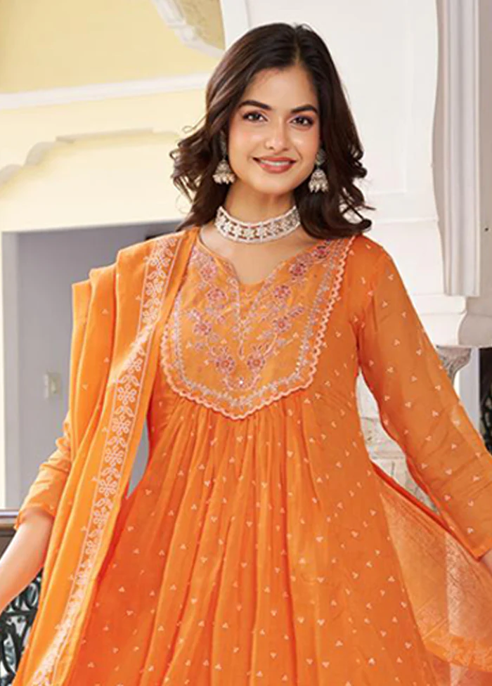 3 Pc Orange Cotton Suit Set - Image 2