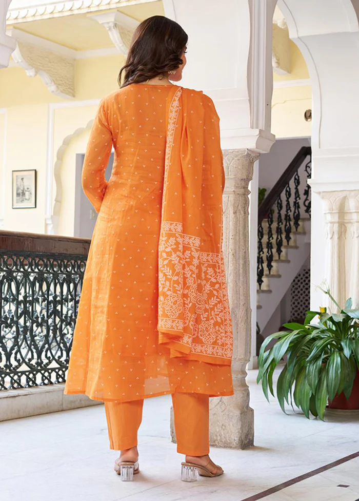 3 Pc Orange Cotton Suit Set - Image 3