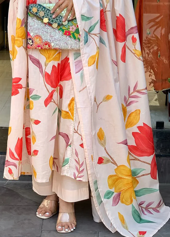 3 Pc Peach Cotton Suit Set - Image 3