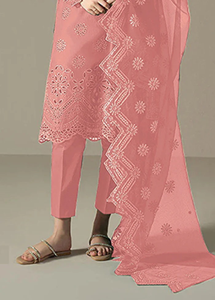 3 Pc Peach Cotton Suit Set - Image 3