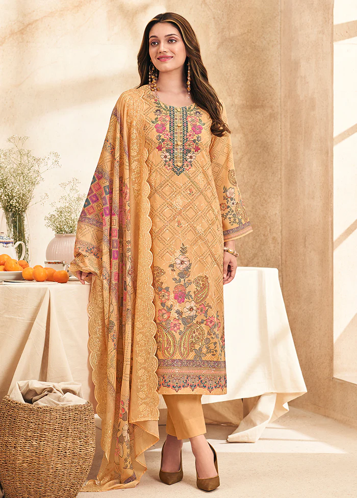 3 Pc Peach Cotton Suit Set
