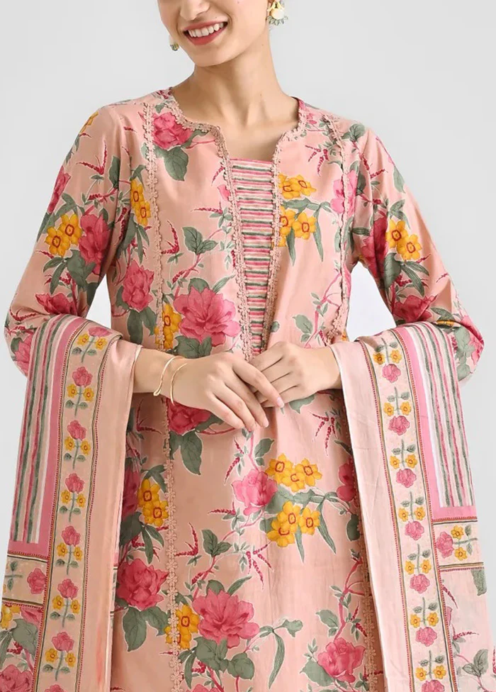 3 Pc Peach Readymade Rayon Dupatta Suit Set - Image 3