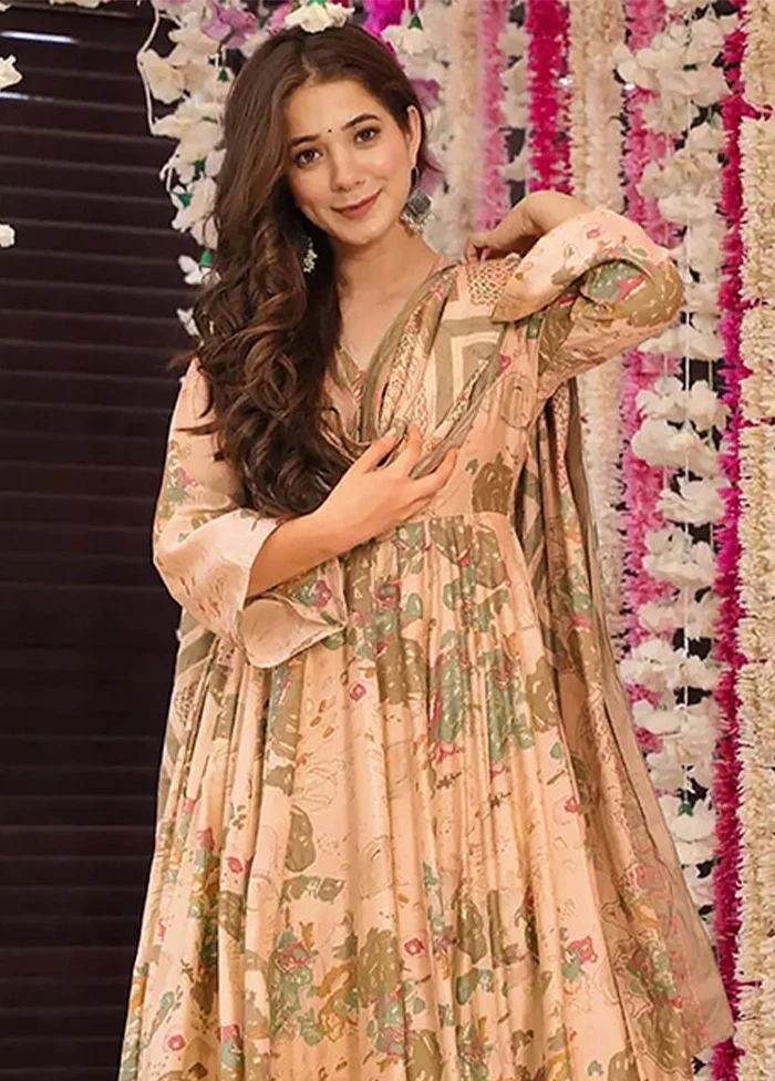 3 Pc Peach Readymade Silk Suit Set - Image 2