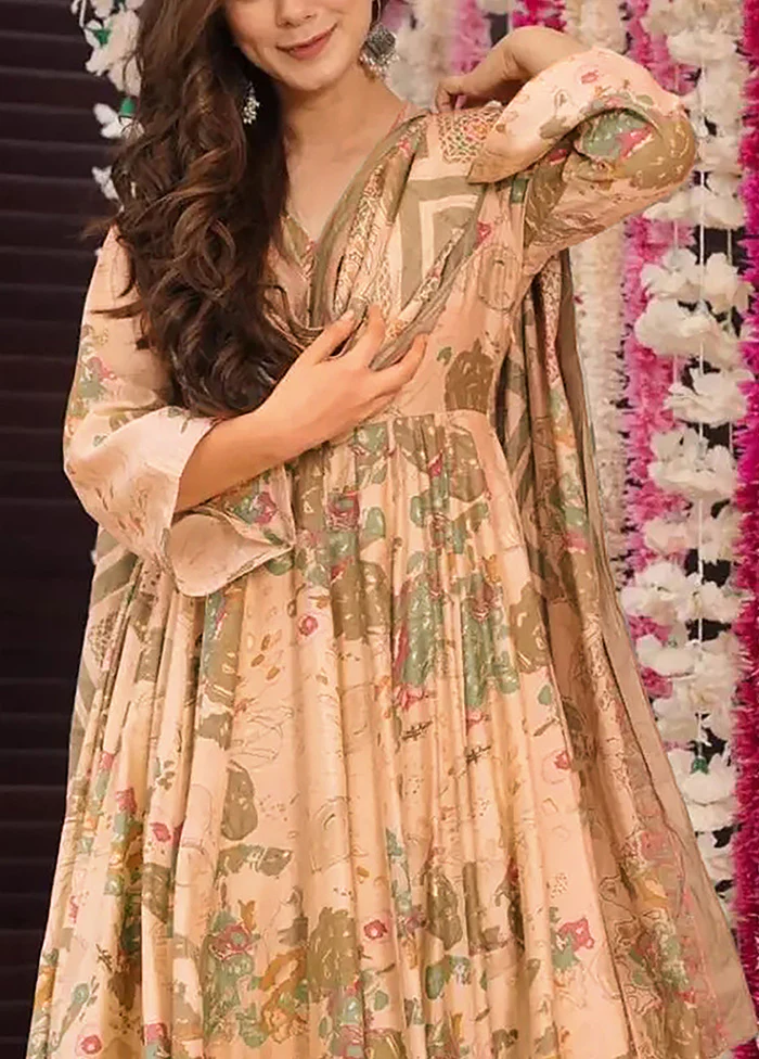 3 Pc Peach Readymade Silk Suit Set - Image 3