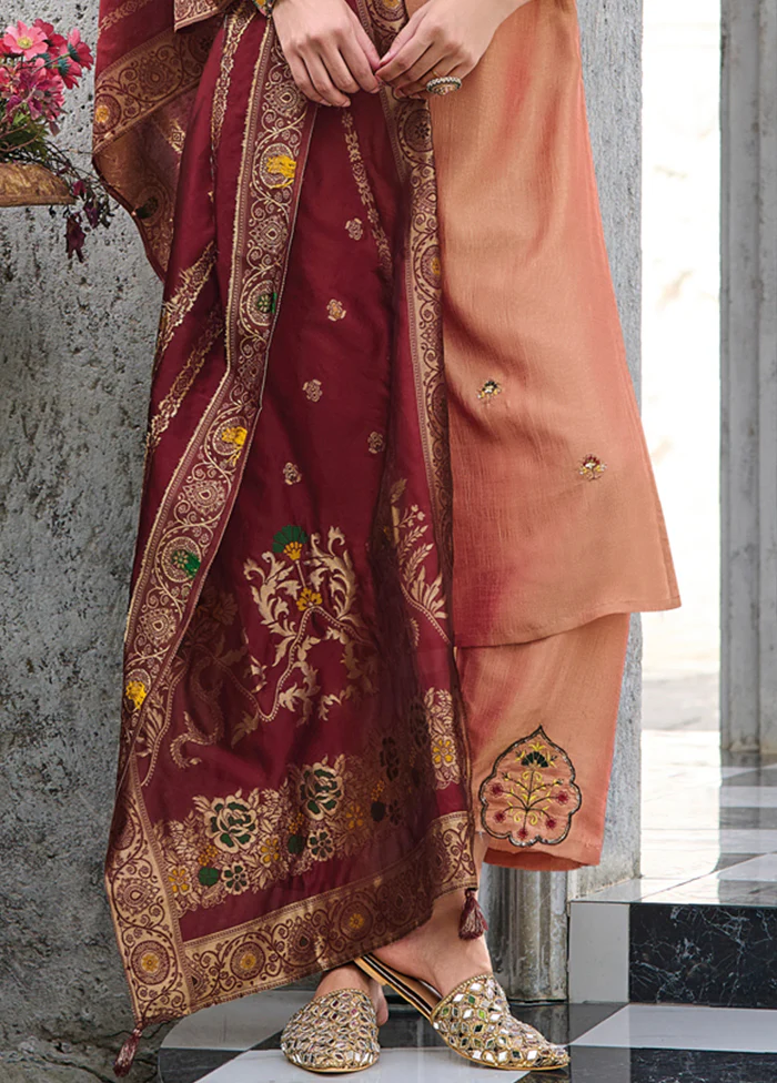 3 Pc Peach Readymade Viscose Dupatta Suit Set - Image 3