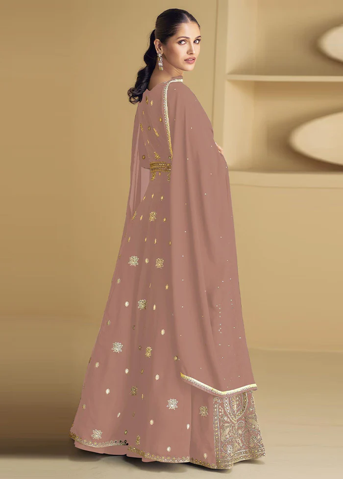 3 Pc Peach Semi Stitched Georgette Suit Set - Image 2