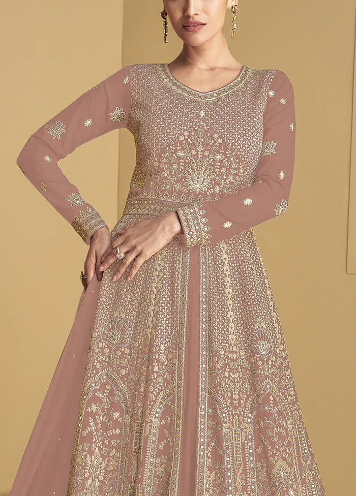 3 Pc Peach Semi Stitched Georgette Suit Set - Image 3