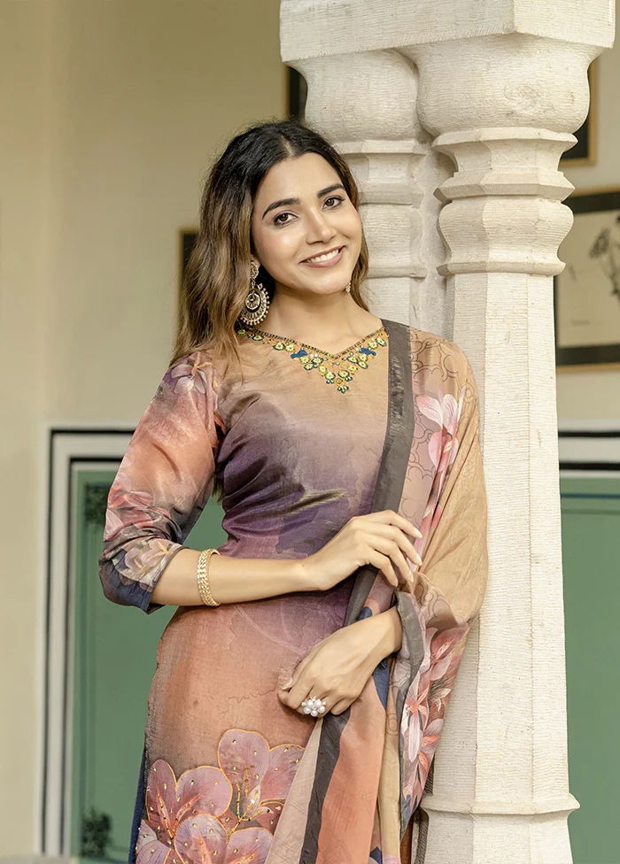 3 Pc Peach Silk Suit Set - Image 2