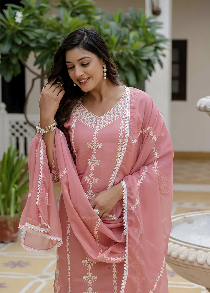 3 Pc Peach Silk Suit Set - Image 2