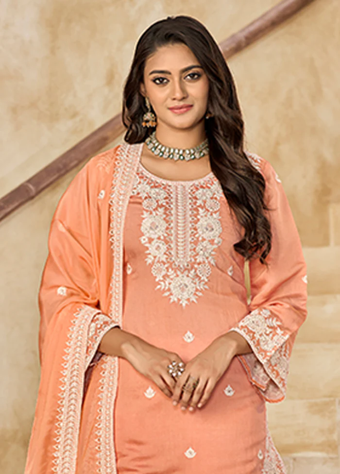 3 Pc Peach Silk Suit Set - Image 2