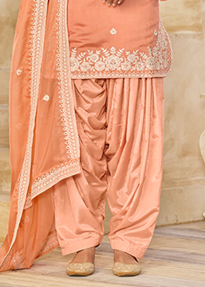3 Pc Peach Silk Suit Set - Image 3